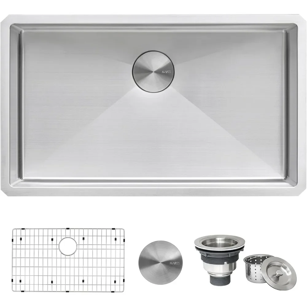 

30-inch Rounded Corner Undermount Kitchen Sink Single Bowl – Durable 16 Gauge Stainless Steel Kitchen Sinks, Undermount Sink
