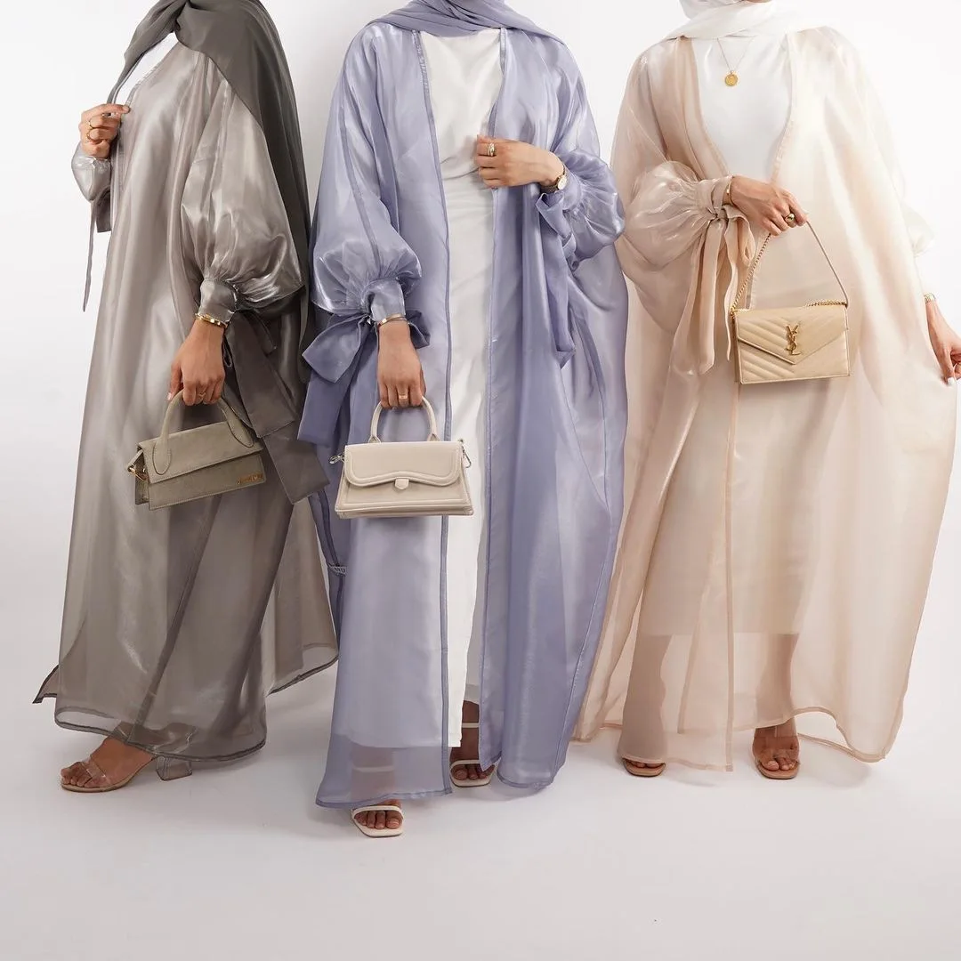 Robe musulmane à manches bouffantes pour femmes, Kaftans soyeux, Robe d'été, Kimono, Vêtements africains musulmans, Eid Abaya, Dubaï, Islam