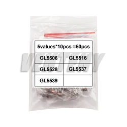50pcs (5value*10pcs) LDR Photoresistor diy kit GL5506 GL5516 GL5528 GL5537 GL5539 resistor resistance