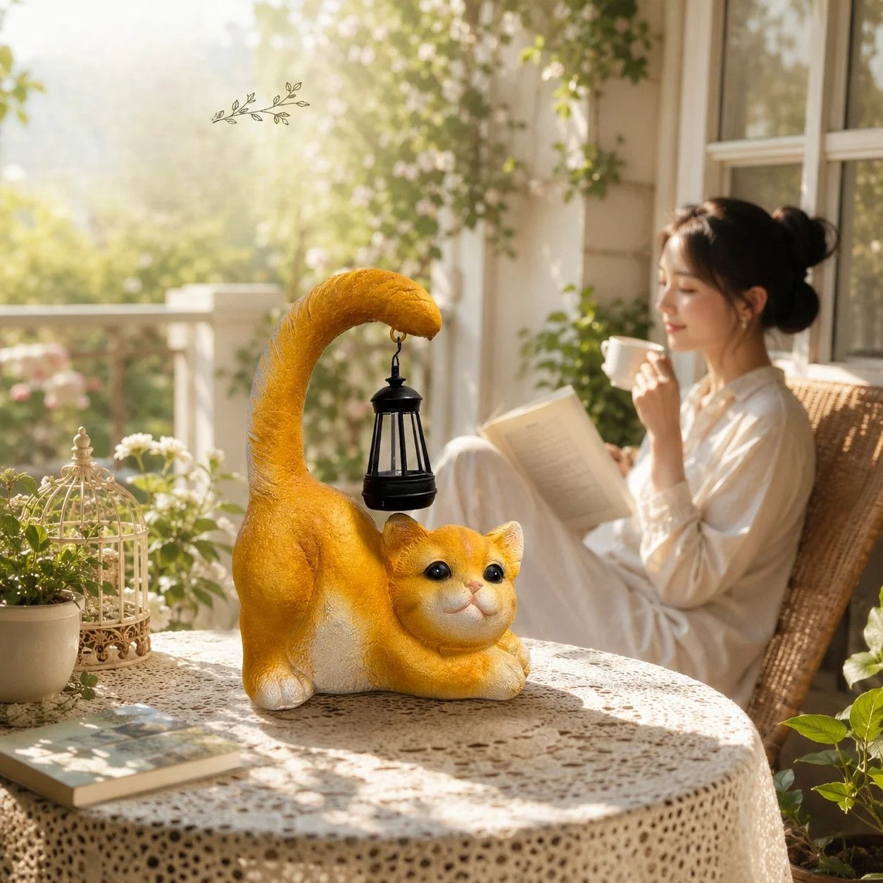 Solar Cat Lantern Garden Statue, Cute Resin Cat Figurine with Glowing Light, Outdoor Patio Balcony Decor, Gift for Cat Lovers
