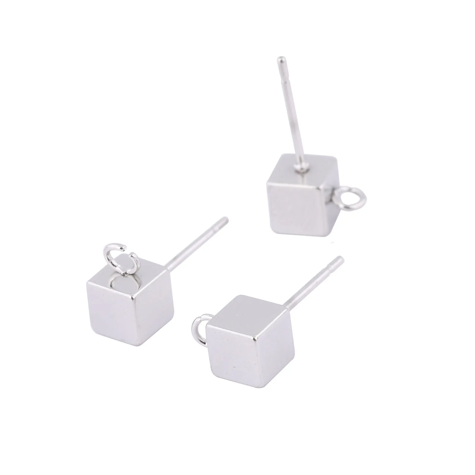 

20pcs Stainless Steel 5mm Square Cubic Post Earring Connectors With Loop Diy Earrings Findings For Jewelry Making