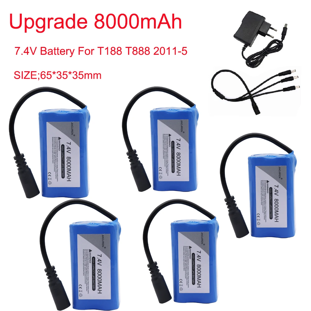 7.4V 8000mah rechargeable battery with charger for T188 T888 2011-5 RC Fish Finder Fishing Bait Boat Spare Parts 7.4V Battery 2S