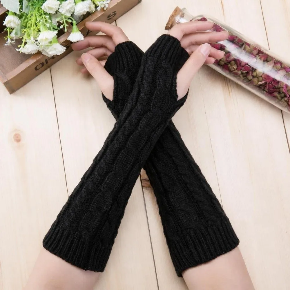 Fingerless Arm Sleeves Gloves Knitted Soft Material Arm Warmers Warm Twists Decorative Pattern Arm Sleeve Gloves Outdoor