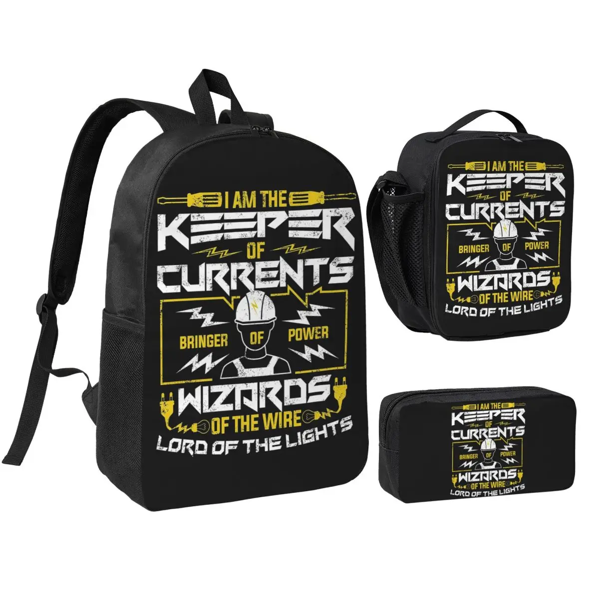 Electrician Electrical Engineering Power Backpack BookBag School Bag Shoulder Bags 3ps Insulated Lunch Bag Pencil Case