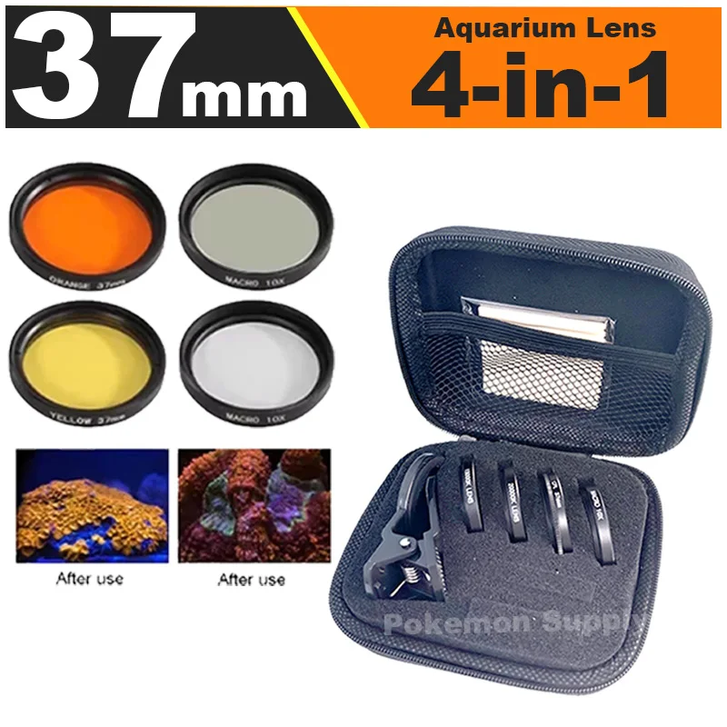 37mm 4 en 1 lente de acuario pecera teléfono filtro de lente de cámara lente Macro filtro de lente amarillo Coral Reef acuario Universal