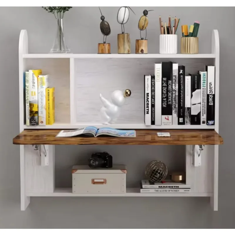 Fotografia 3: Mesa de estudo de parede para casa, mesa flutuante para laptop, mesa dobrável com prateleiras