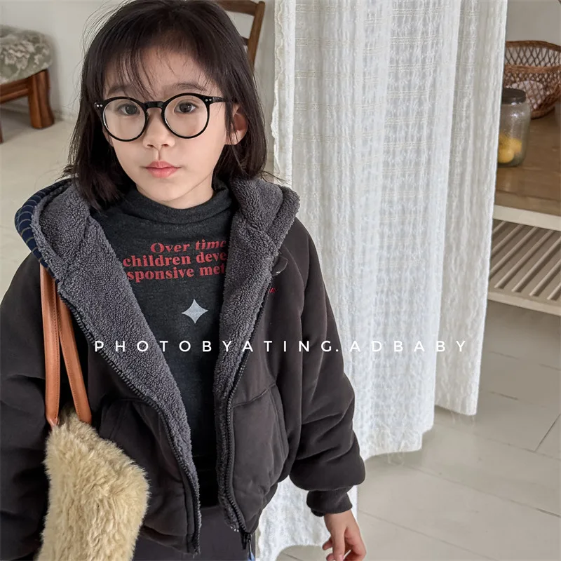 2025 شتاء جديد الأطفال الصوف معطف مقنع الفتيات القطن وسادة مبطنة زائد المخملية سميكة الفتيان الدافئة جاكيت زيبرا الاطفال الملابس