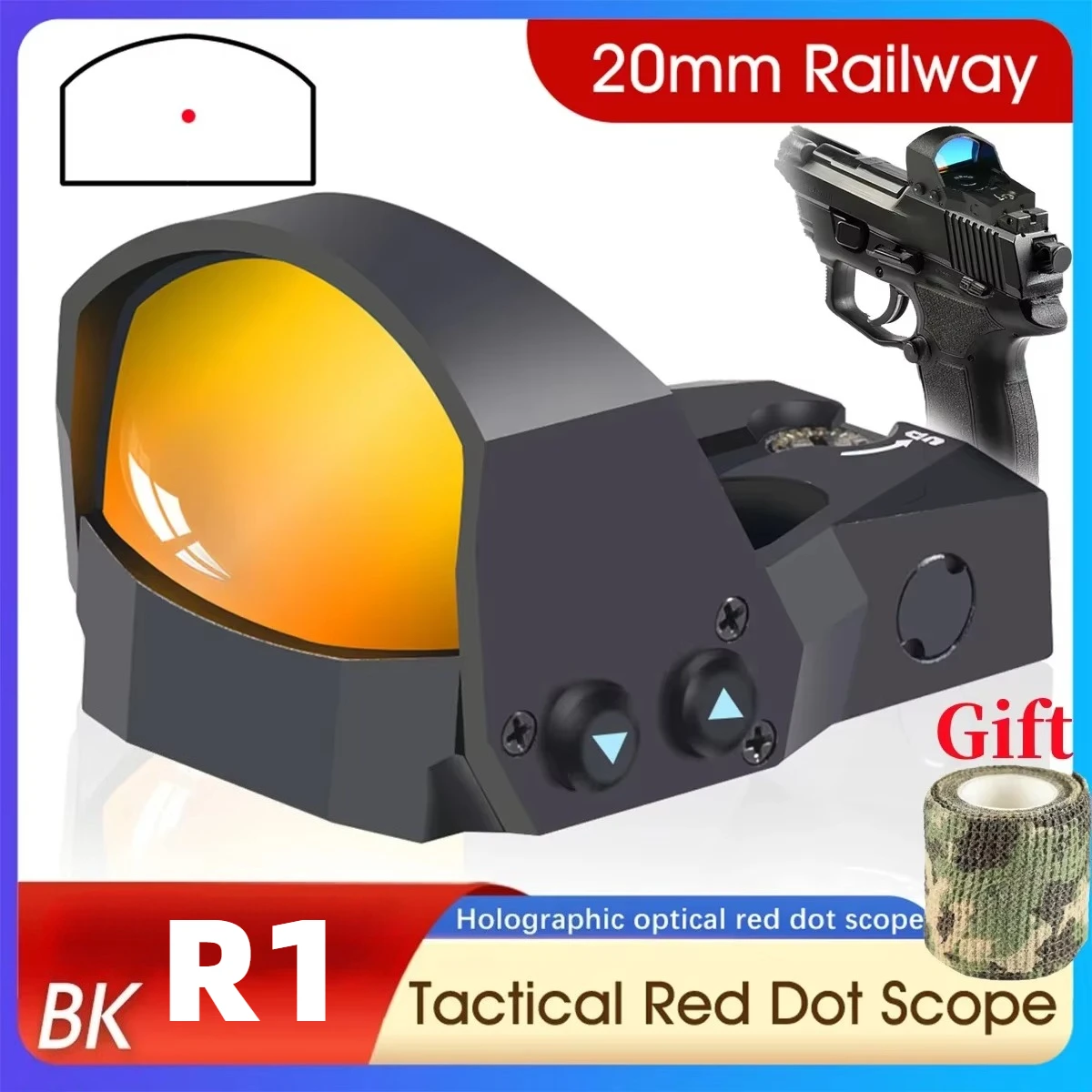

Mini R1 Red Dot Sight Tactical 1x30mm Open Red Dot Sight 3MOA Hunting Optics Reflex Rifle Scope Airsoft with Full Markings