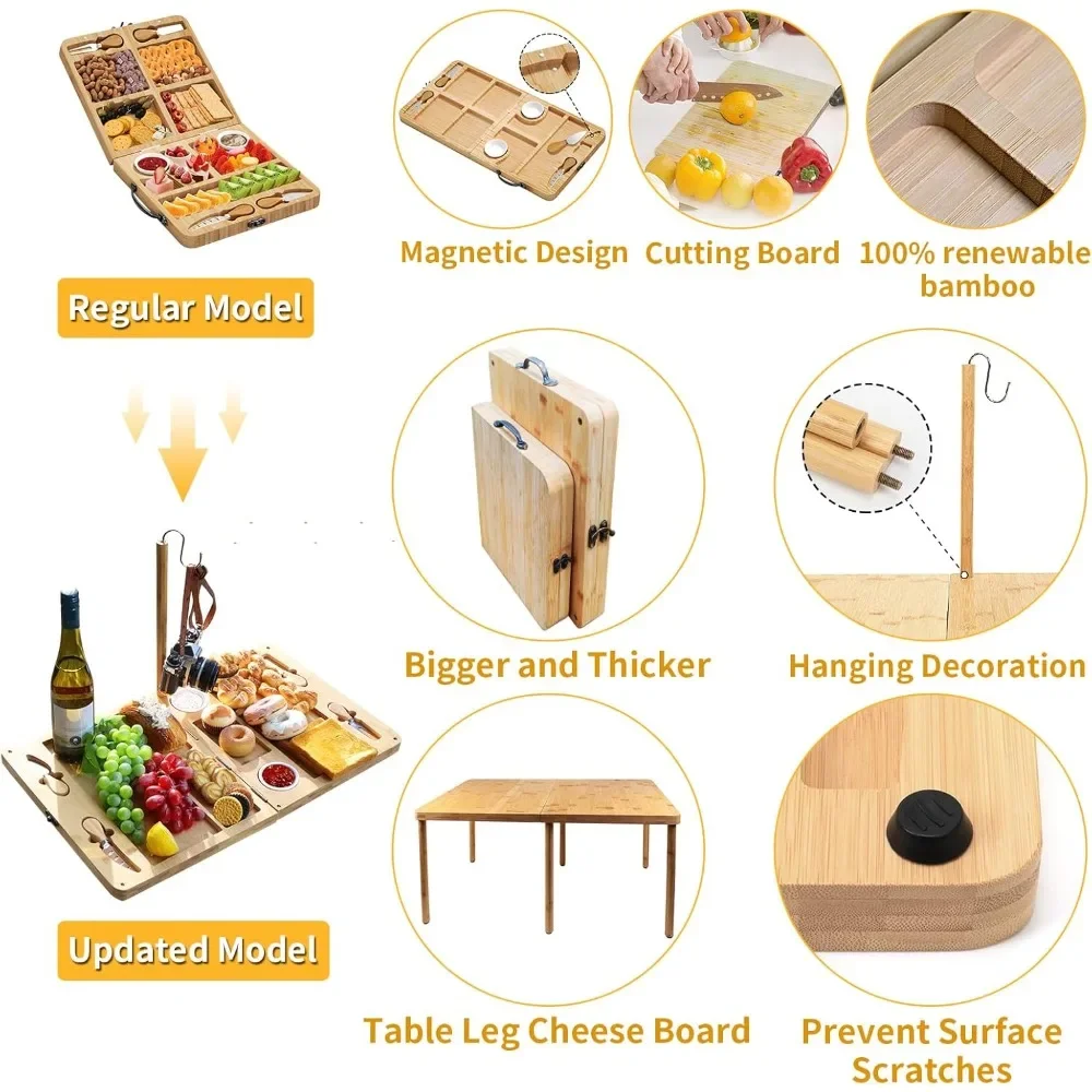 Travel Charcuterie Boards with Lid Gorgeous Quality Elegant Design Cheese Board, Storage Capacity Durable Strong Sturdy Well