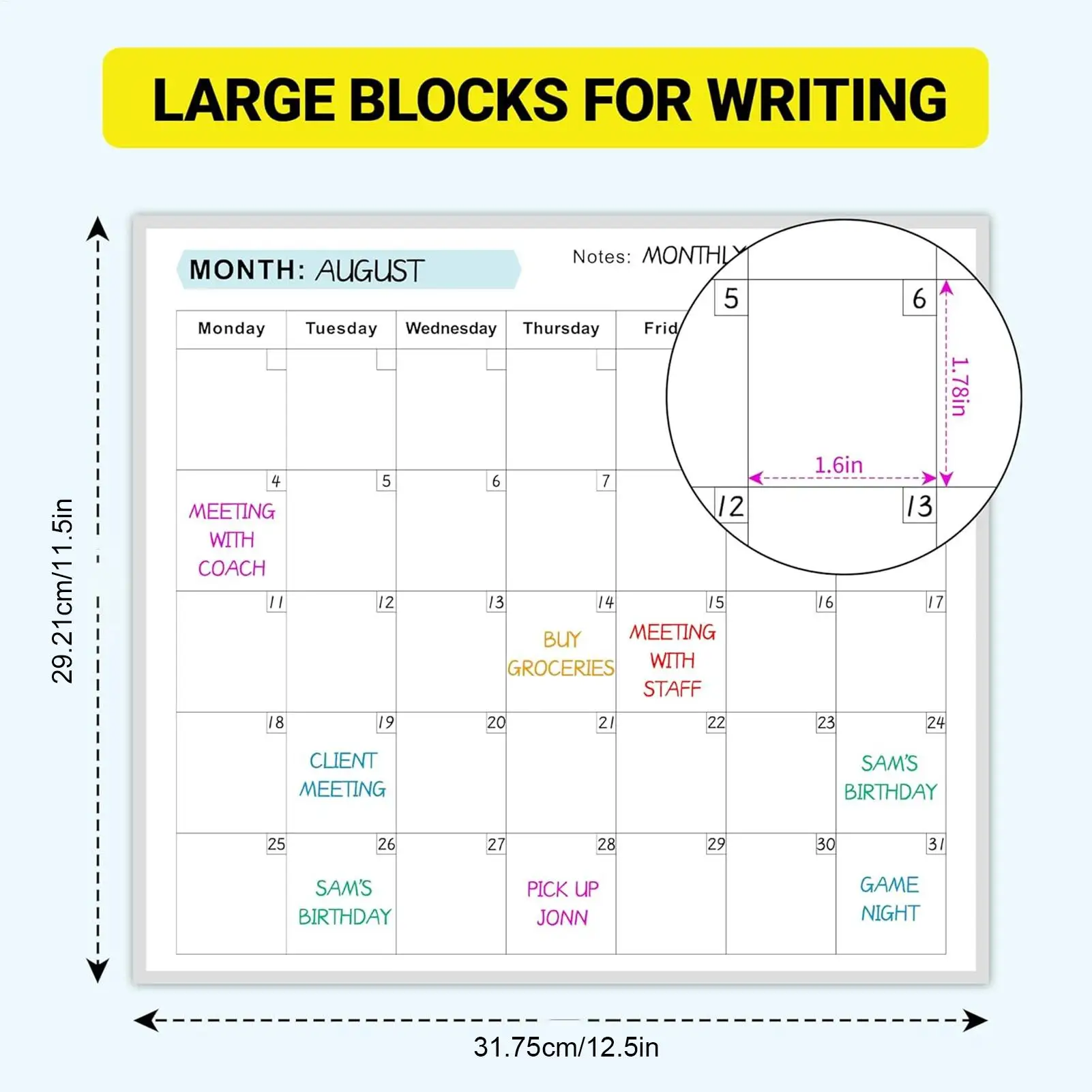 Dry Erase Yearly Whiteboard Calendar Erasable Yearly Planner enlarge widen practical Undated Yearly Calendar Bring a to-do list view 6
