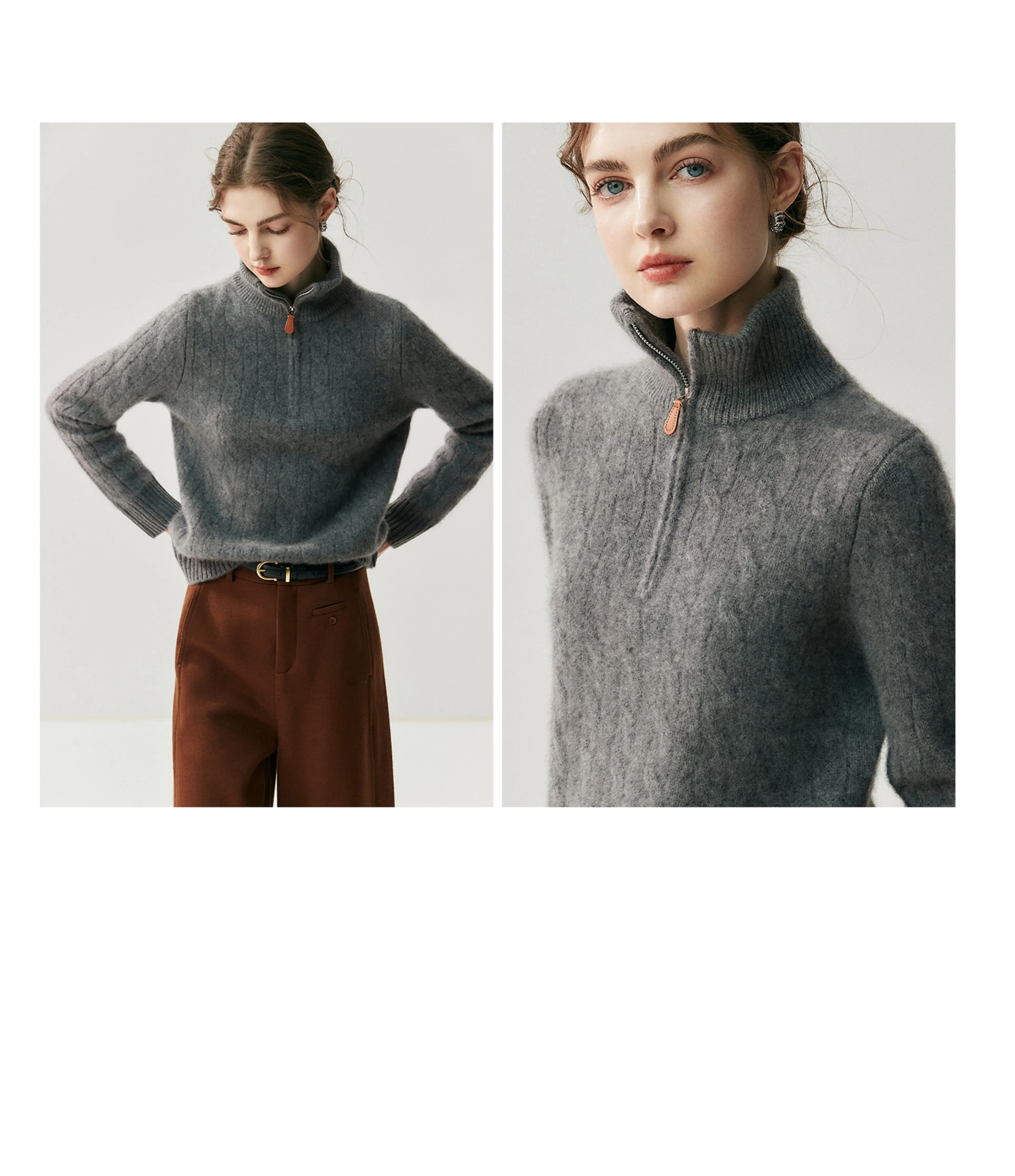 

Пуловер из 100% кашемира с высоким воротником и половиной молнии, свитер, однотонный свободный повседневный осенне-зимний вязаный свитер с цветочным принтом, легкая роскошная мода