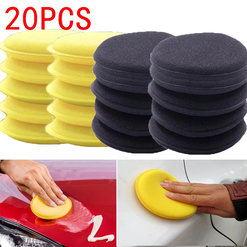 20Pcs Car Round Waxing Polish Wax Foam Sponge Applicator Pads 10CM Black Cleaning Sponge Clean Washer Washing Tool Car Cleaning