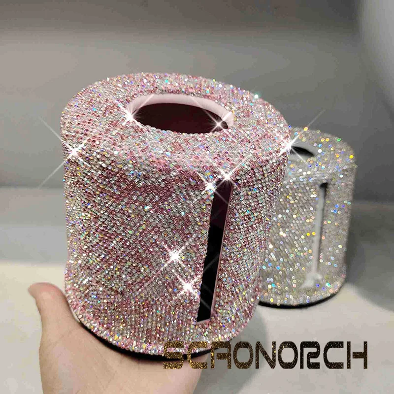 Shiny Rhinestone Roller Tissue Box Circular Roll Paper Office Living Room Bedroom Tissue Storage Box Bathroom Accessories