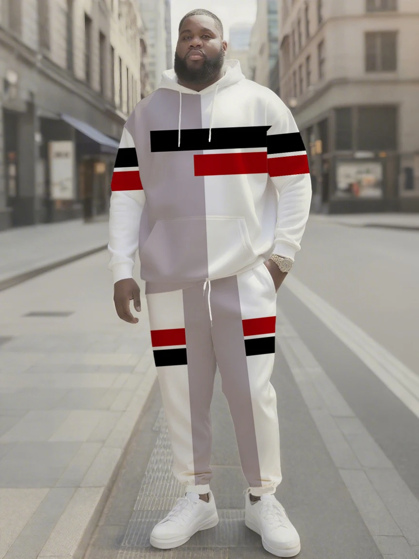 

2025 Trendy Oversized Hoodie & Joggers - Patchwork Plaid & Color Mix, Breathable Sportswear