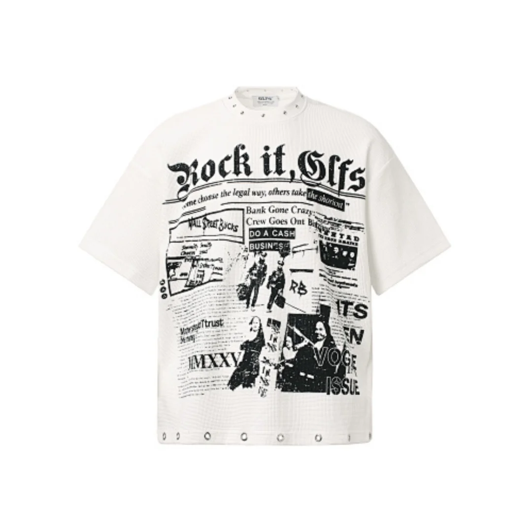 2026 Europe And America Thread fabric classic newspaper style trim short T-shirt