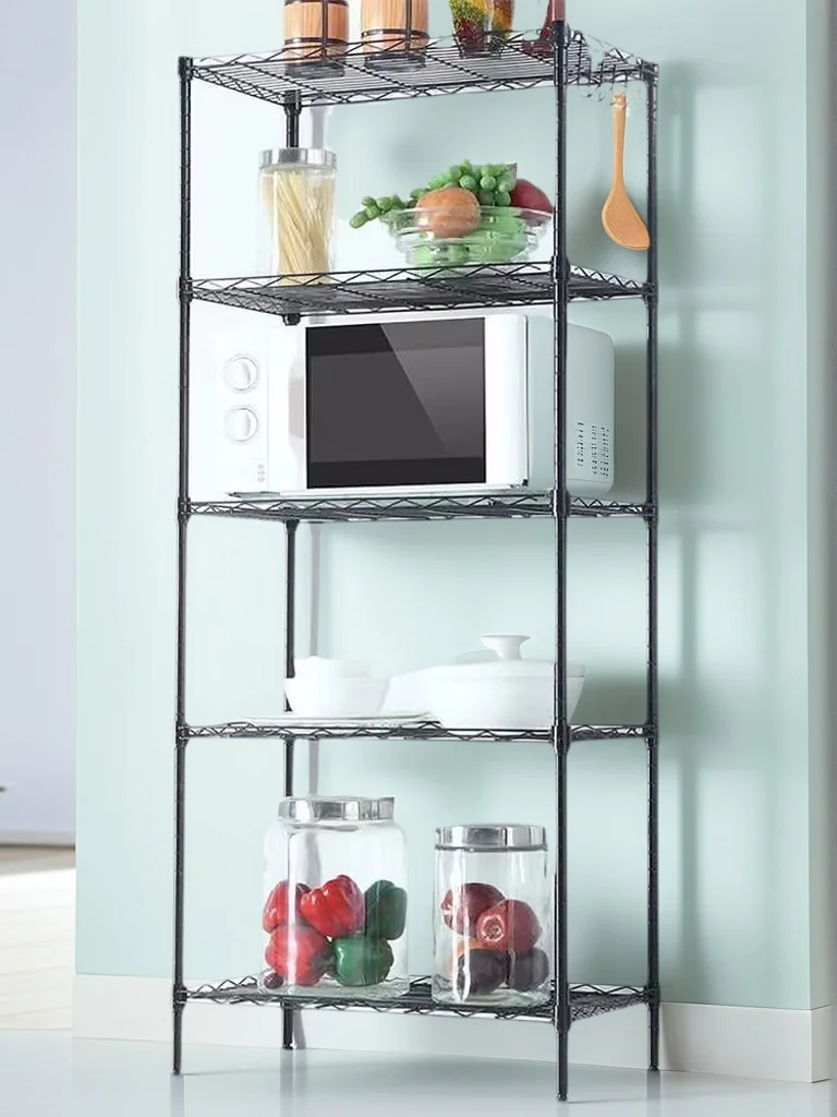 5-stufiges Regal, Drahteinheit, Aufbewahrungsregal, Kapazität, Standregal für Küche, Speisekammer, Schrank, Badezimmer, Wäscherei, Garage
