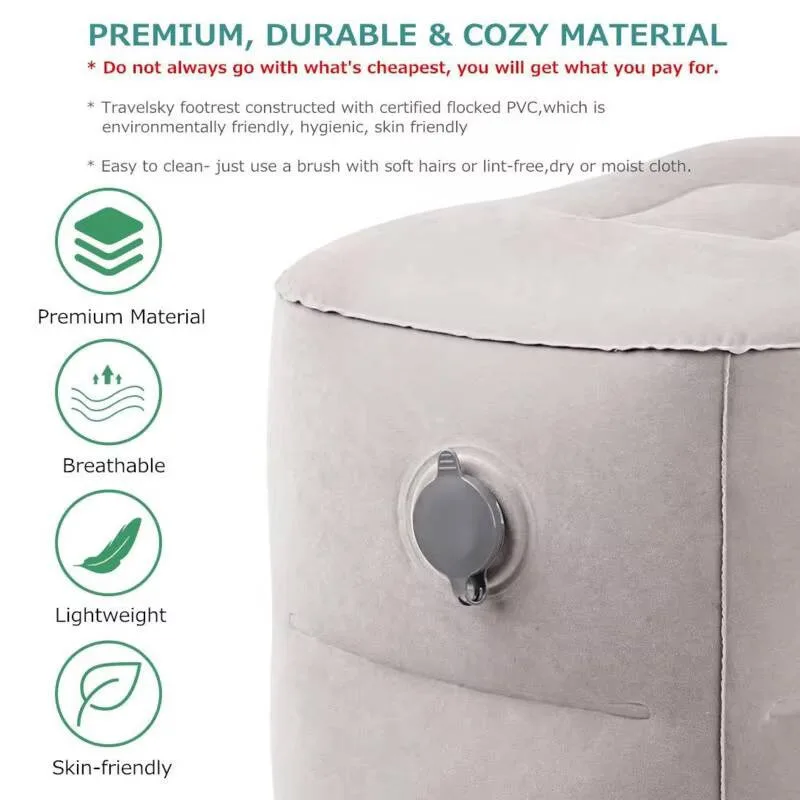 Flocking PVC Inflatable Footstool, Airplane Train Car Footrest, Office Nap Footrest
