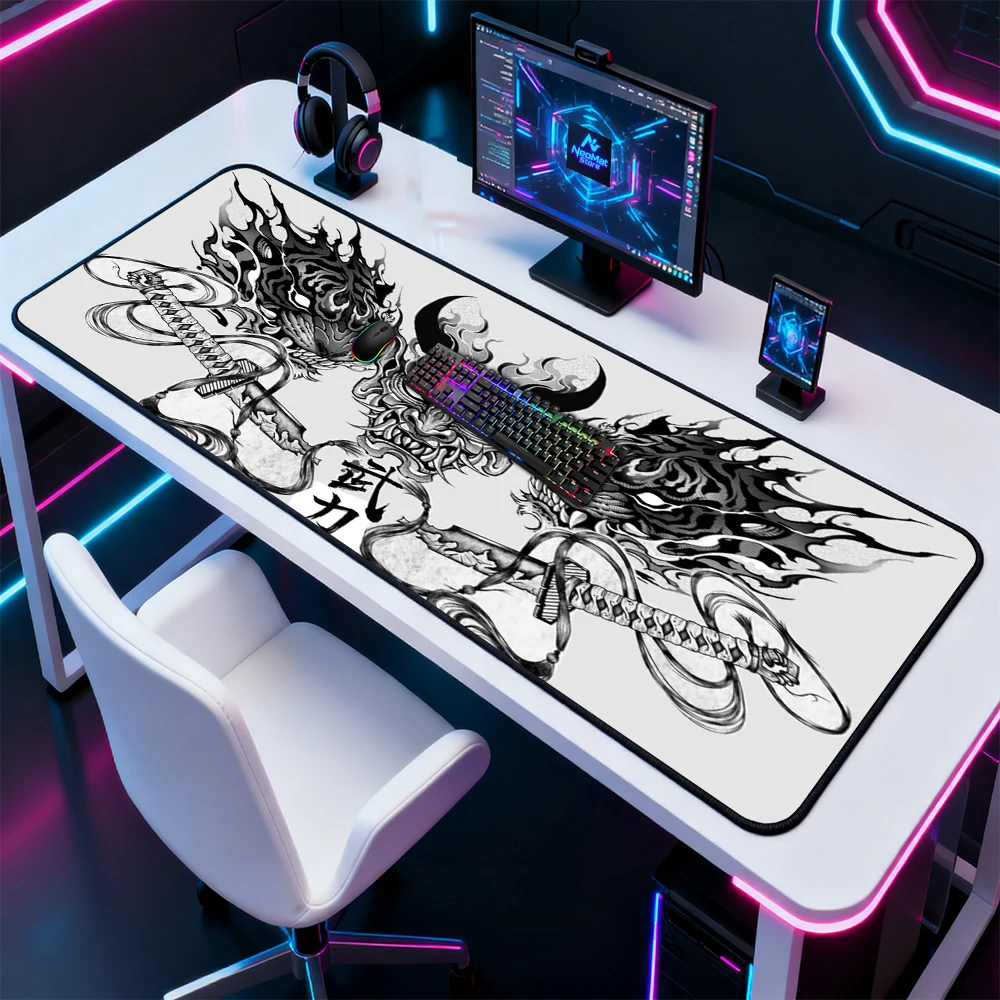 Samurai Mouse Pad Oversized Extended Sword Black White XXXL Pc Accessories 120x60cm Office Desk Decor Premium Nonslip Desk Mat