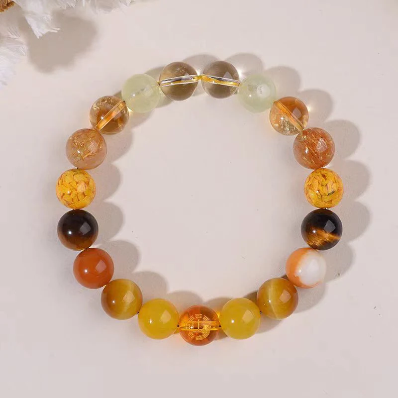 Five Elements : Gold, Wood,, Fire, Earth Natural Bead Bracelet Multi-Treasure Energy Balance