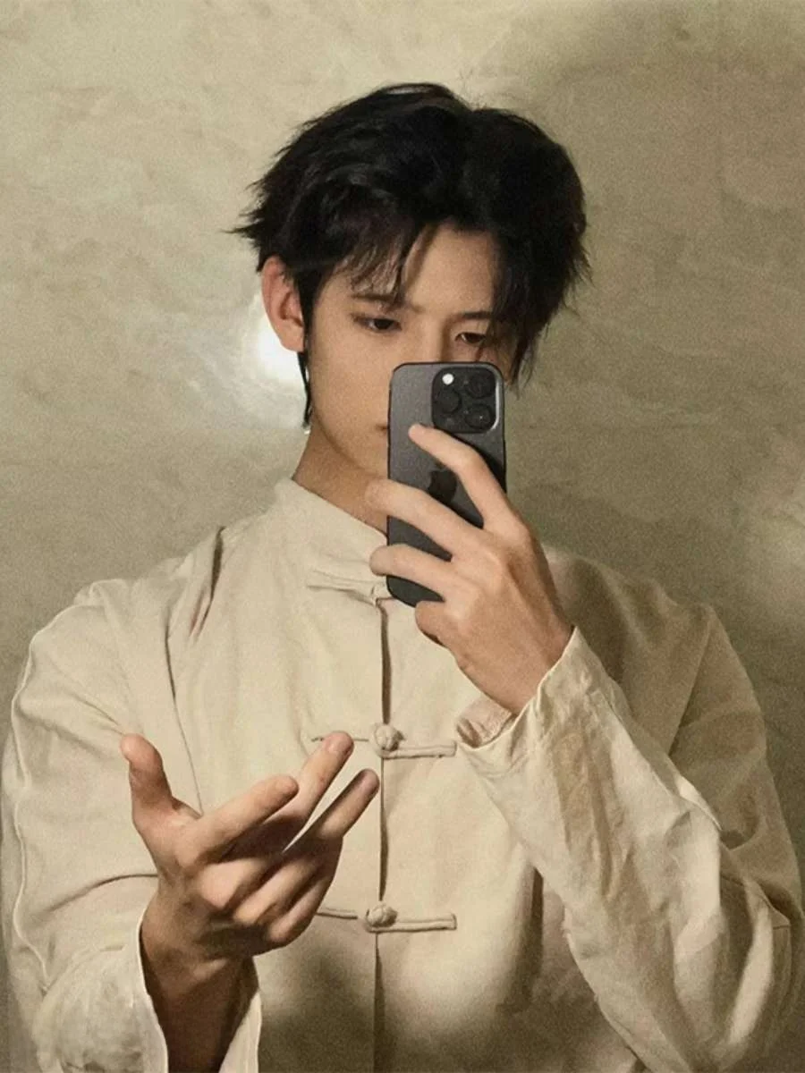 

New Chinese Sle Men's Long Sve irt Jaet Linen Tang Suit Sensation ort Sve Dao Pao Button down irt