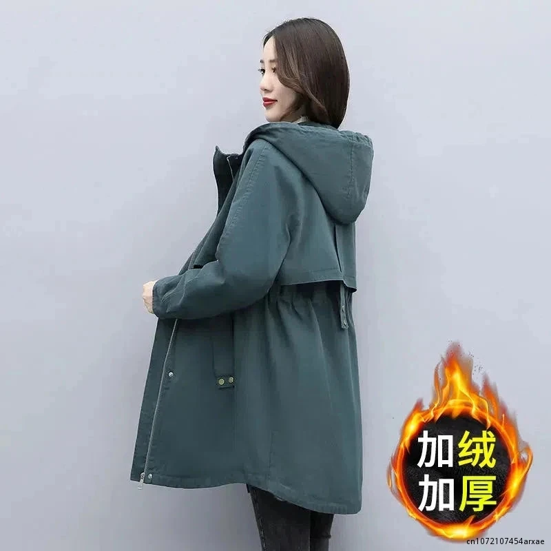 Women Windbreaker Pike Outcoat New Women's Fleece Jacket Loose Hooded Winter Warm Parkas Overcoat Zipper Female Basic Coat