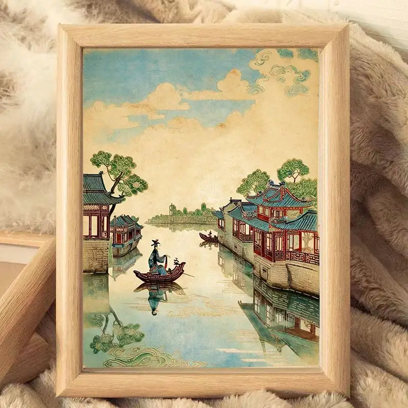 Misty Jiangnan Hui adornos de escritorio, marco de fotos, pintura decorativa, regalo de estudio, estilo chino