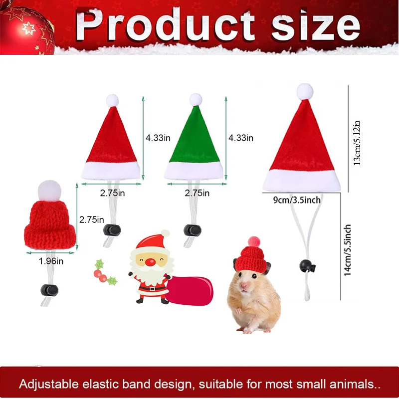 8Pcs Christmas Guinea Pig Santa Hat Small Pet Rabbit Hamster Hat with Scarf for Ferrets Chinchilla Lizard Bearded Dragon Costume