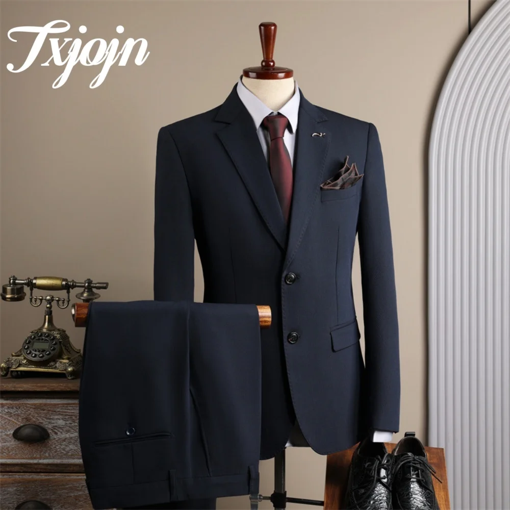 Handsome Single Breasted Men's Suit 2PCS For Wedding Interview Formal Notched Lapel Men Suit Simple Solid Slim Suit For Groom Su