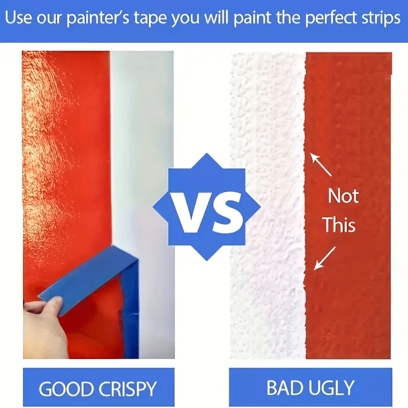 Professional Blue Painters Tape 3 Rolls Multi-Size, Easy Tear Residue-Free Masking Tape for Multi-Surfaces, 0.79in