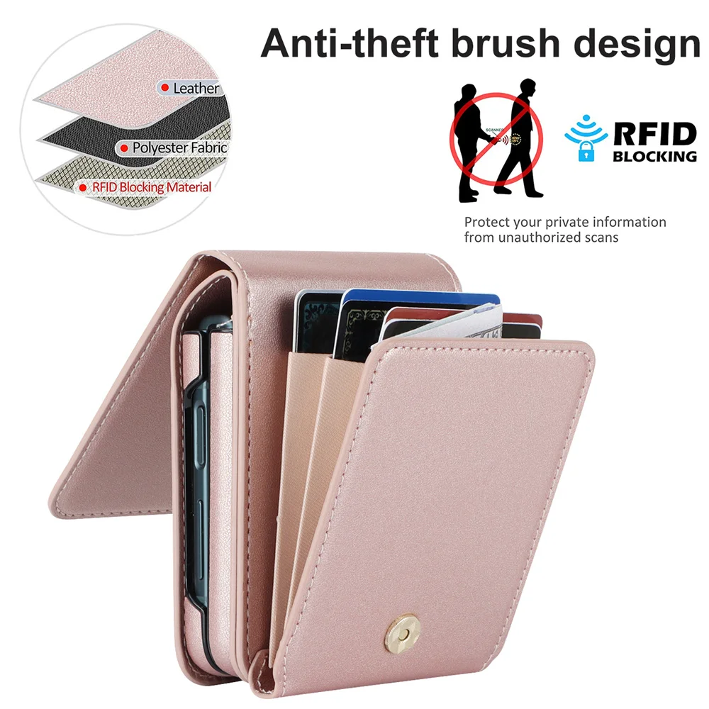 Crossbody Organ Style Card Bag Leather Case for Galaxy Z Flip 5/Z Flip 4/Z Flip 3 RFID Blocking Magnetic Buckle Slim Wallet Case