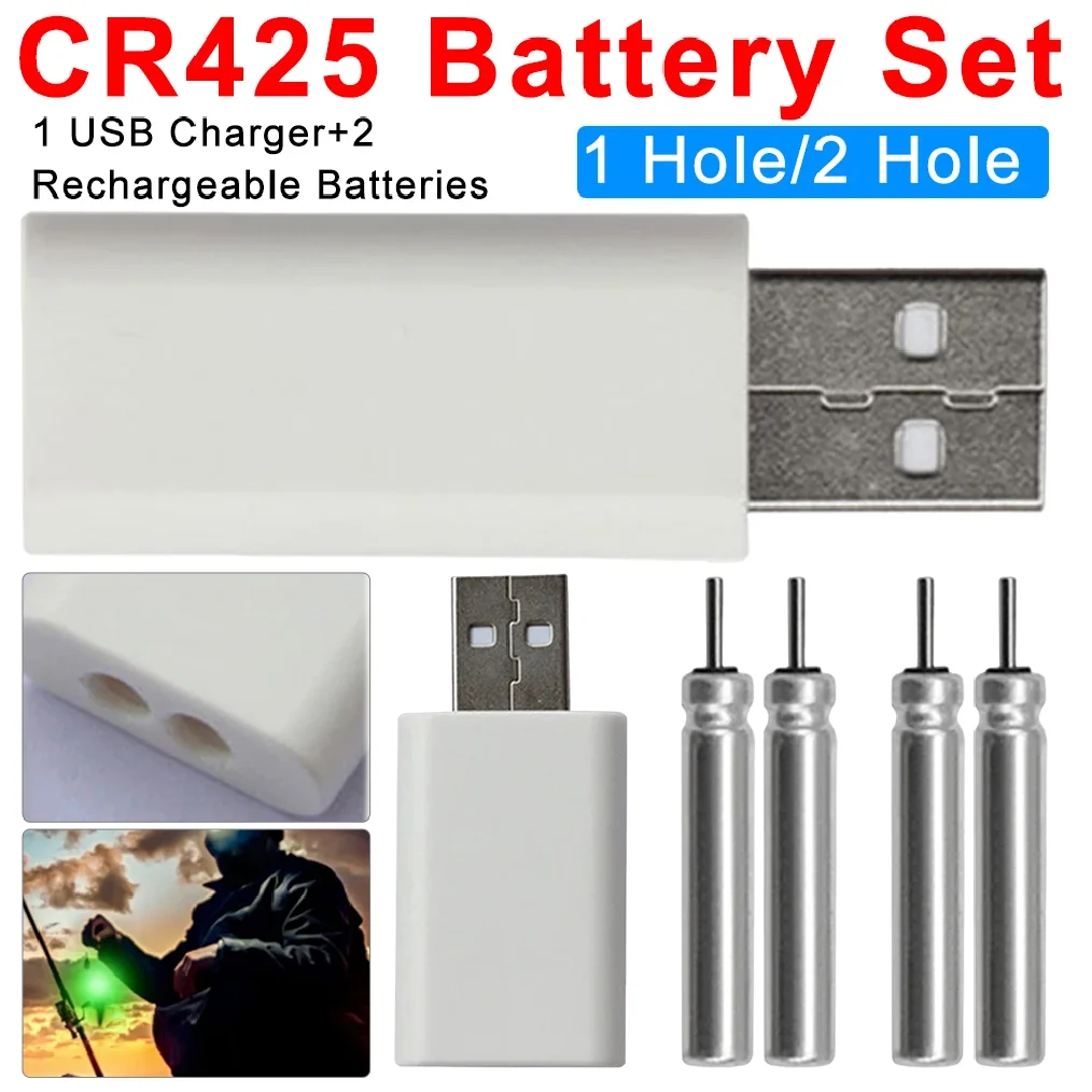 

CR425 Night Fishing Float Batteries with USB Charger CR425 Rechargeable Cells Night Float Portable Glowing Water Bobber Tackles