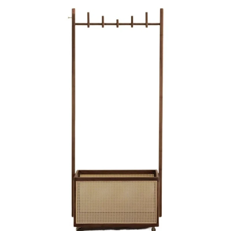 

New Chinese style North American black walnut rattan coat rack Song style aesthetic Zen solid wood hanger