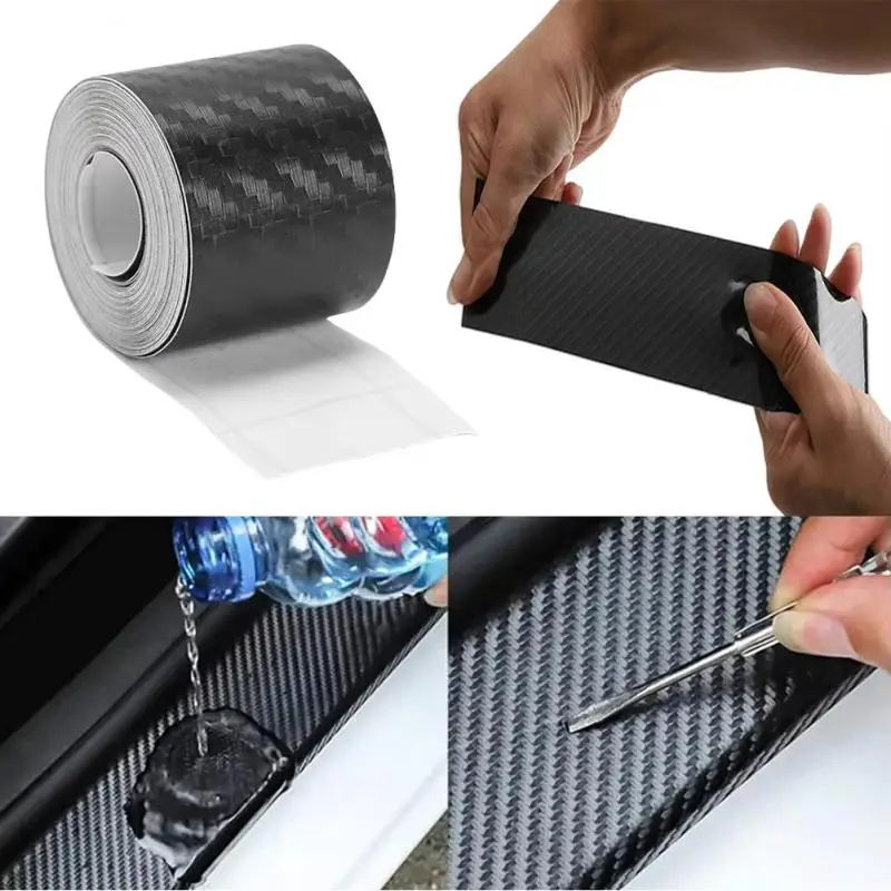 Nano Carbon Fiber Car Adhesive Tapes DIY Paste Strip Auto Door Sill Side Mirror Anti Scratch Stickers Waterproof Protection Film