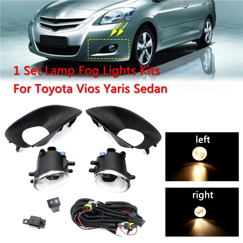 1 Set Car ABS Front Bumper Daytime Running Driving Lamp Fog Lights Kits With Switch Wiring For Toyota Vios Yaris Sedan 2007-2013