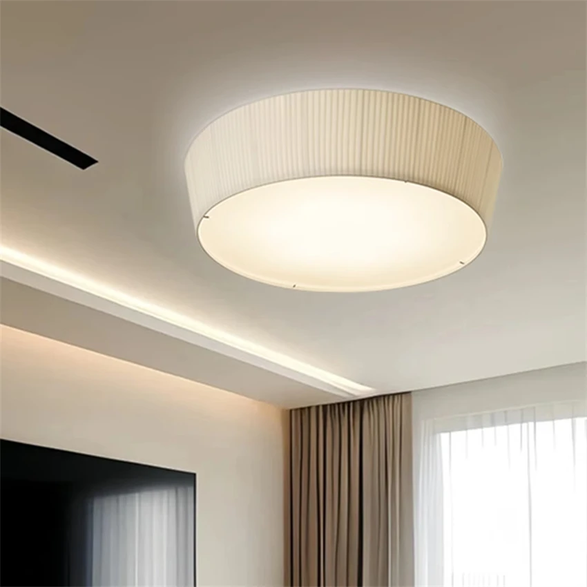 Nordic cloth shade oval ceiling lights living room lamp modern bedroom study art pleated decoration ceiling lamps fixtures