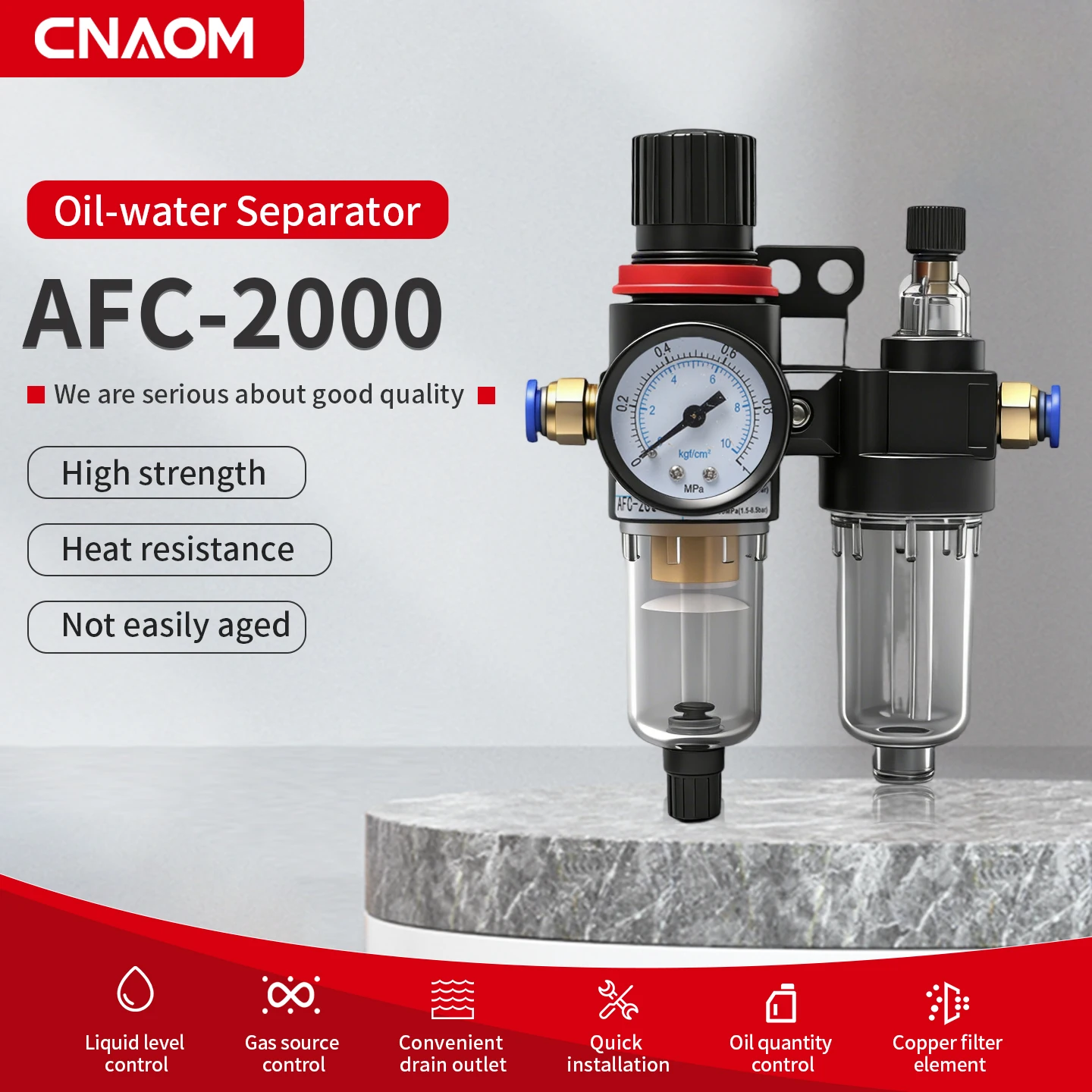

Воздушный фильтр-сепаратор масла и воды AFC2000 G1/4 для компрессора используется для снижения давления с помощью регулятора давления AFR2000 + AL2000.