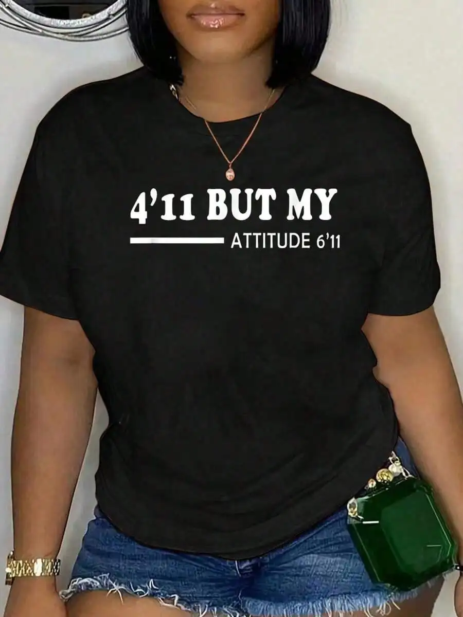 

Черная хлопковая футболка с буквенным принтом, круглым вырезом и короткими рукавами, повседневная женская футболка