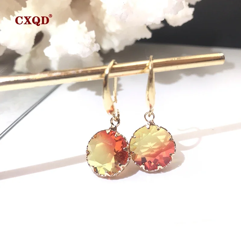 CXQD Colorful Shiny Transparent Circle Crystal Drop Earrings for Women Fashion Dangle Piercing Jewelry Gift
