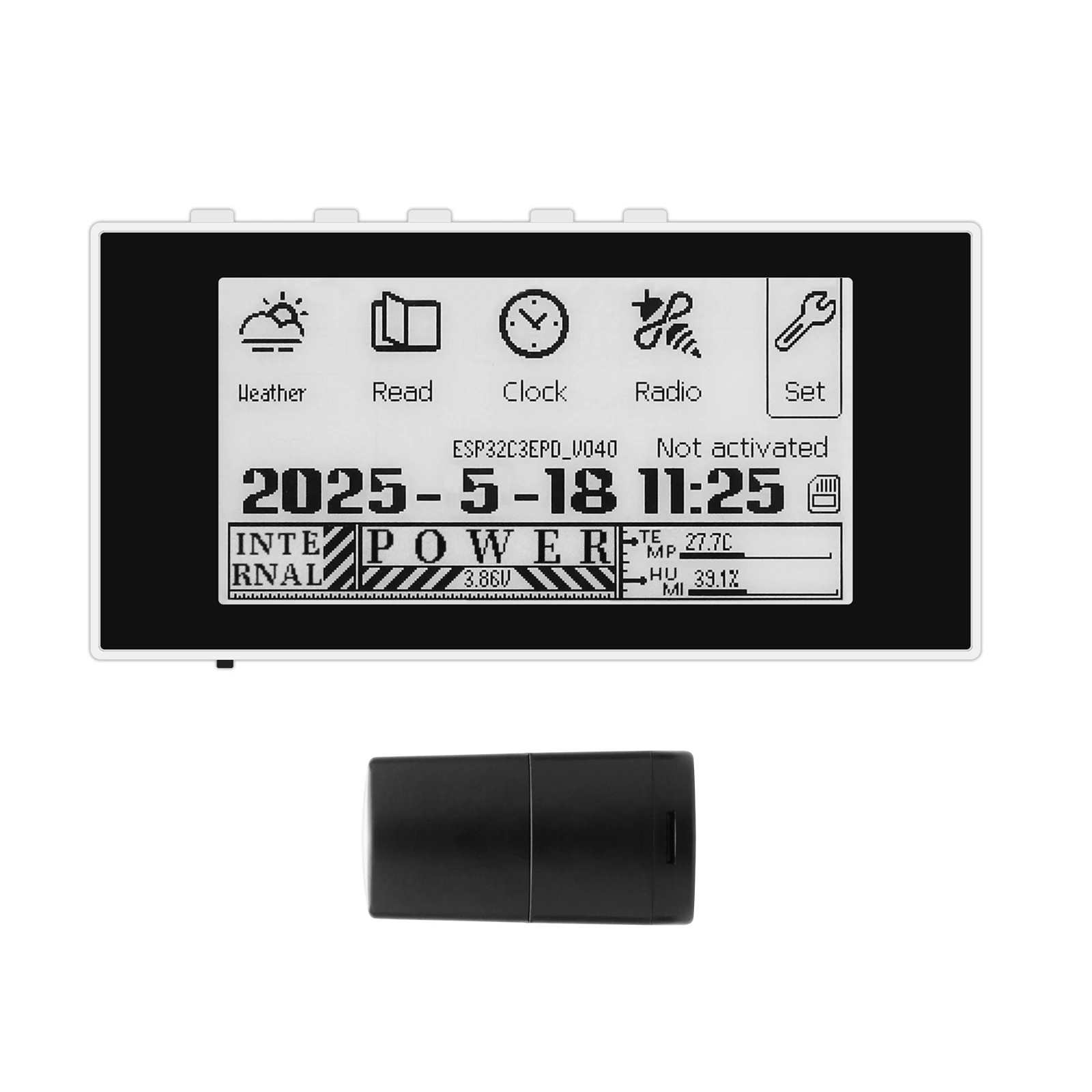 RW01-BL Backlit Mini E-Ink Reader E-Book Reader (Black/White Panel) for Weather Clock Image Viewing Alarm TXT & EPUB Files