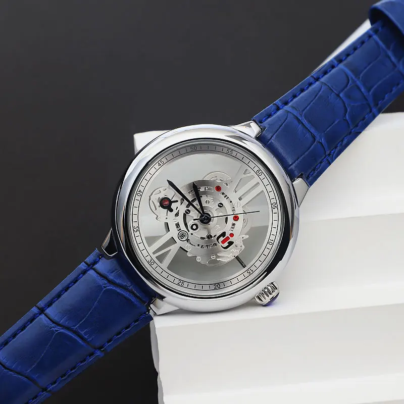 Creative New Skeleton Dial Brand Stainless Steel Quartz Watch Available Wrist Watch Fashion leather Strap Male AAA Clock