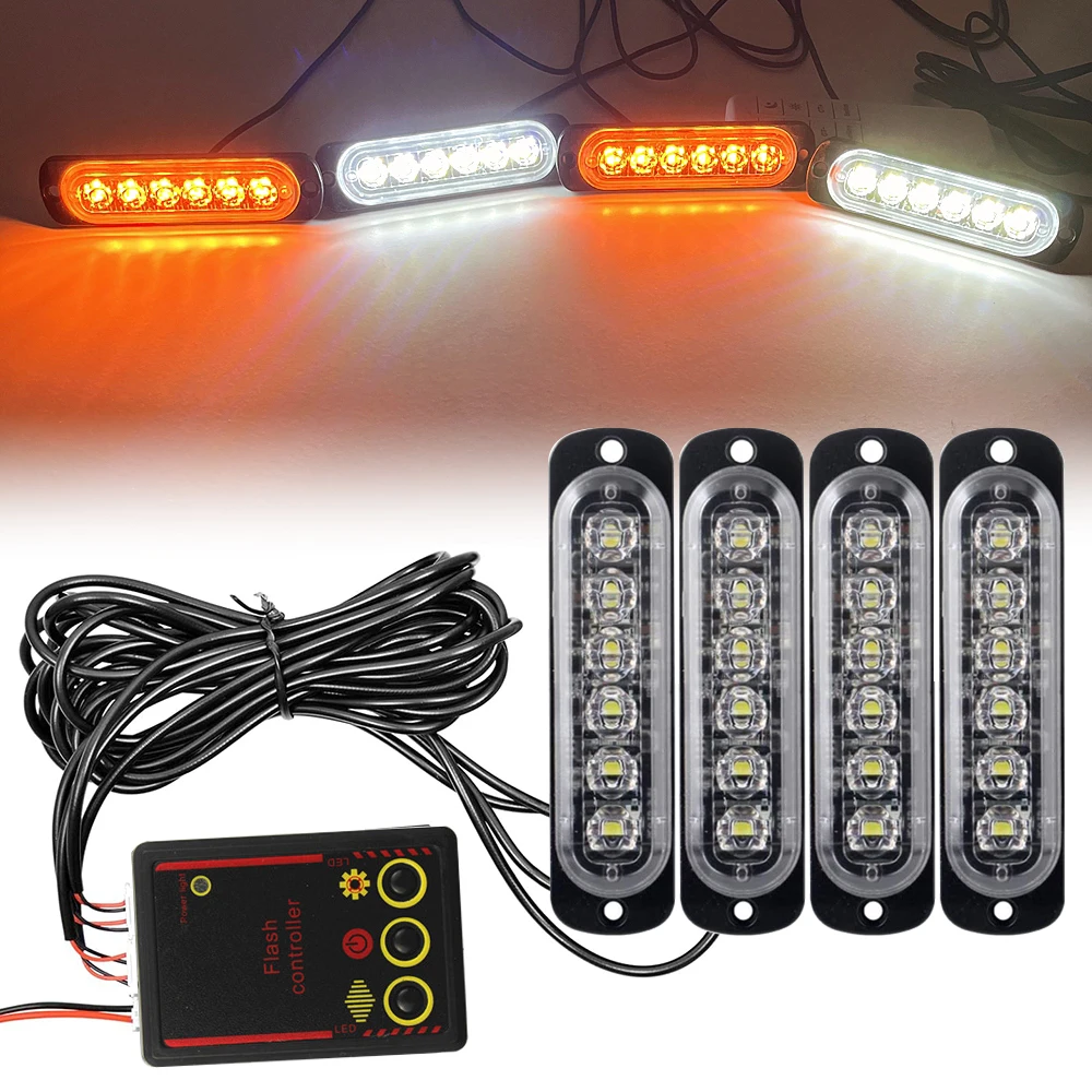 4x6 LED Car Grille Light Yellow White Daytime Running Light LED Emergency Strobe Warning Lights Pickup Truck Haze Light 12V 24V