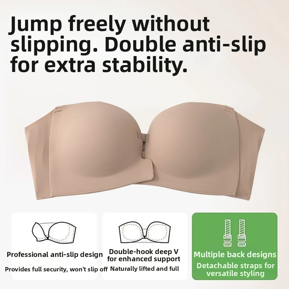 Non Slip Strapless Women Seamless Bras Invisible Thick Soft Deep V Bra Wireless Front Buckle Push Up Bras Dress
