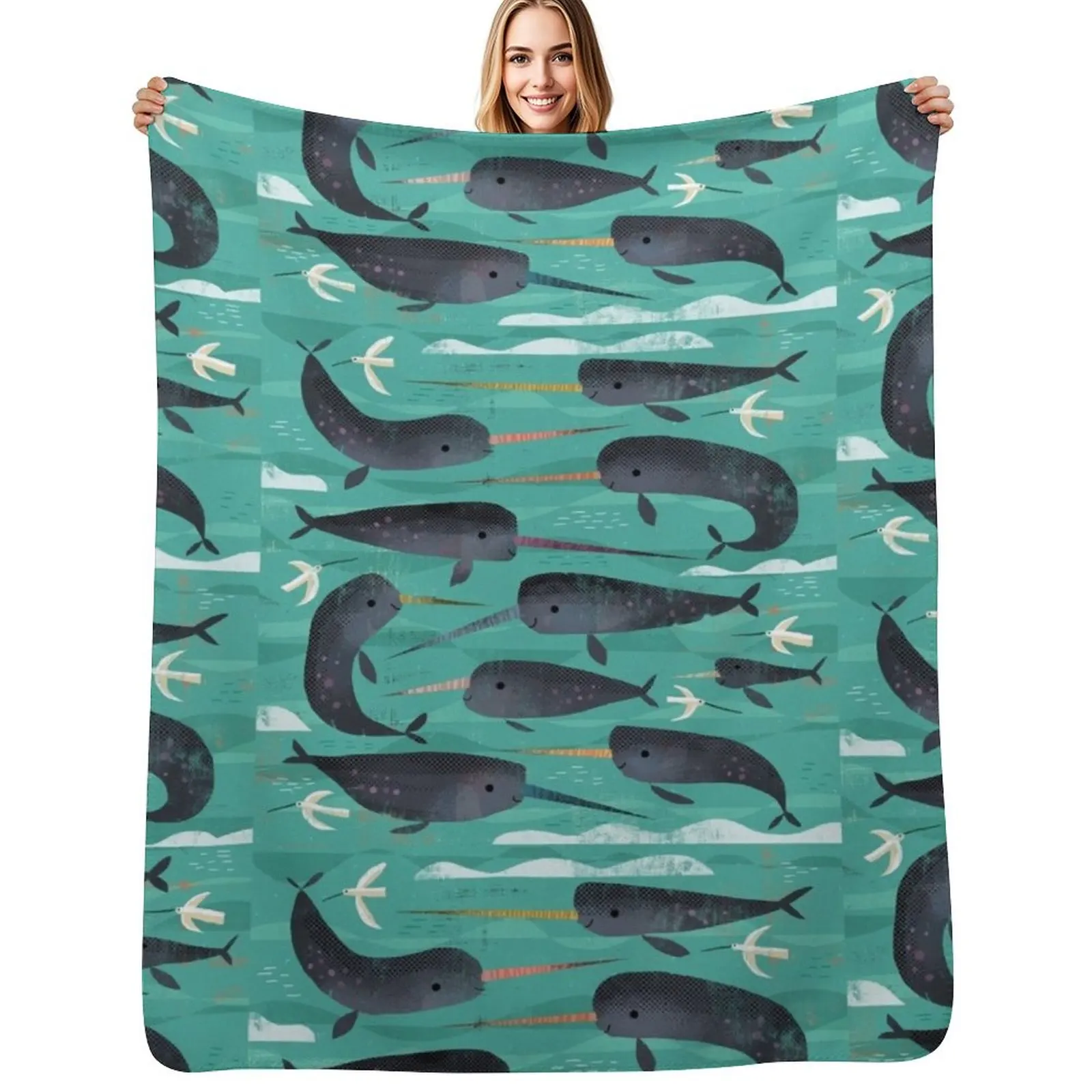 Narwhals and Narbirds Throw Blanket Decorative Sofa Winter beds Large Flannel Fabric Bed Heavy Blankets