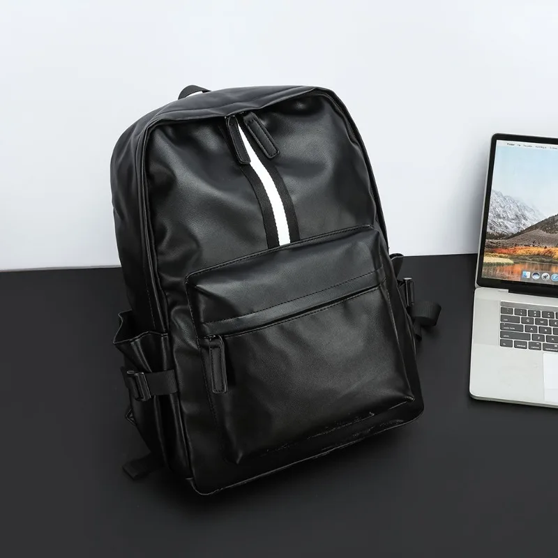 

2026 New Backpack Men Fashion Striped Backpacks Men Large Capacity Travel Bag With USB PU Leather Backpack Student Schoolbags