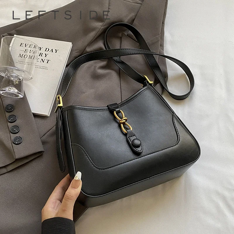 LEFTSIDE Retro PU Leather Crossbody Bag for Women 2024 Winter Y2K Retro Trend Fashion Underarm Shoulder Bag Handbags and Purses