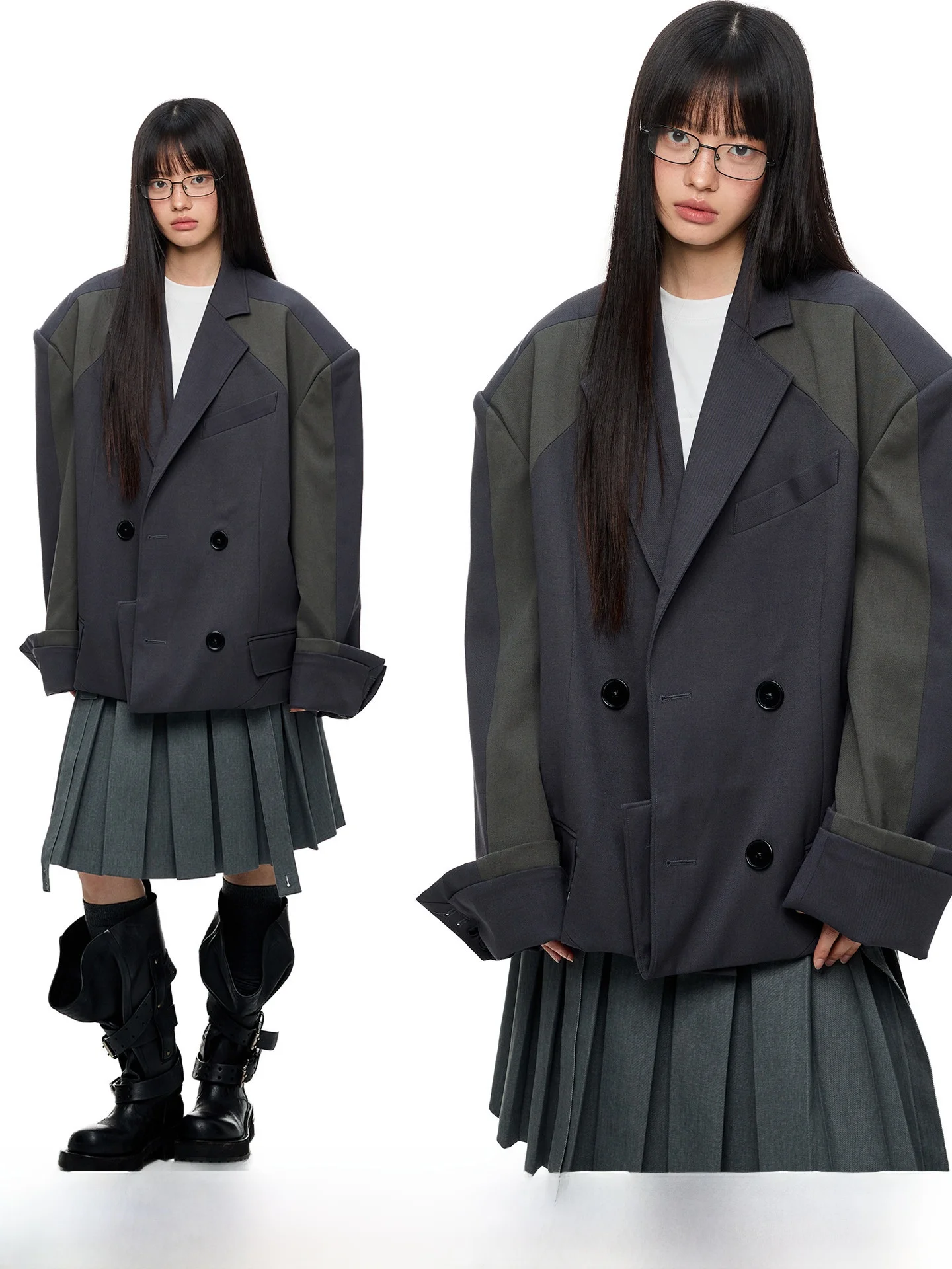 

Классический шерстяной пиджак JIKOO оверсайз для женщин: универсальный, с элементами пэчворка, высококачественный дизайн, дышащий полиэстер