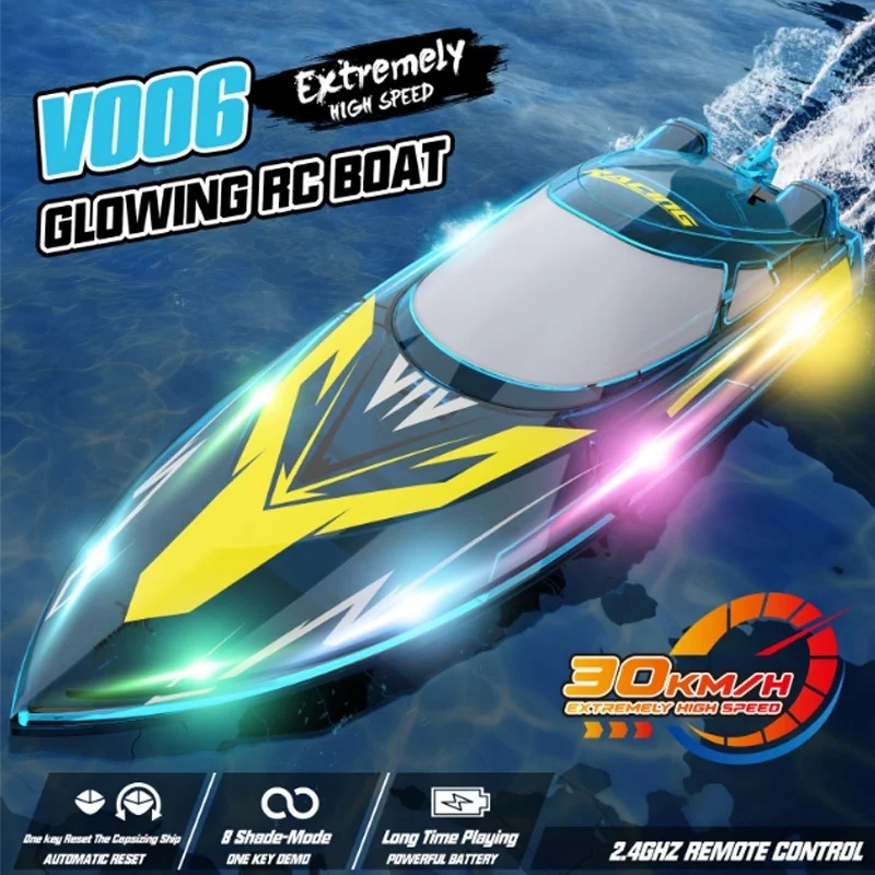 

Summer New 2.4g Remote Control Rc High-Speed Competitive Speedboat One Click Rolling Reset Light Boat Rowing Children'S Toy Gift
