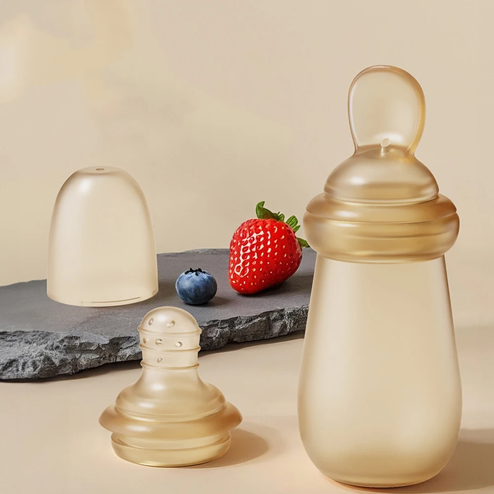 

Infant silicone rice paste spoon, squeeze-type complementary food feeding spoon, baby rice noodle puree, bottle-type soft spoon