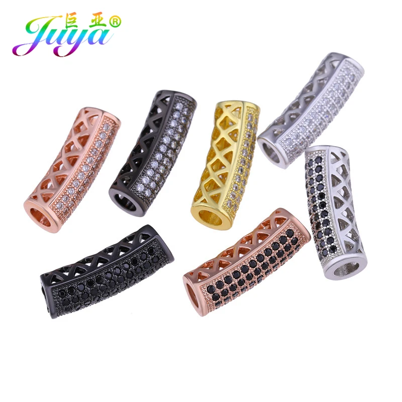 Juya 18K Plated Zircon Copper Decorative Separator Charms Curved Tubes Beads For DIY Natural Stones Gems Pearls Jewelry Making