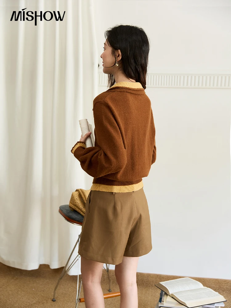 MISHOW Women's Autumn Double-Layer Knit Sweater, Loose Fit